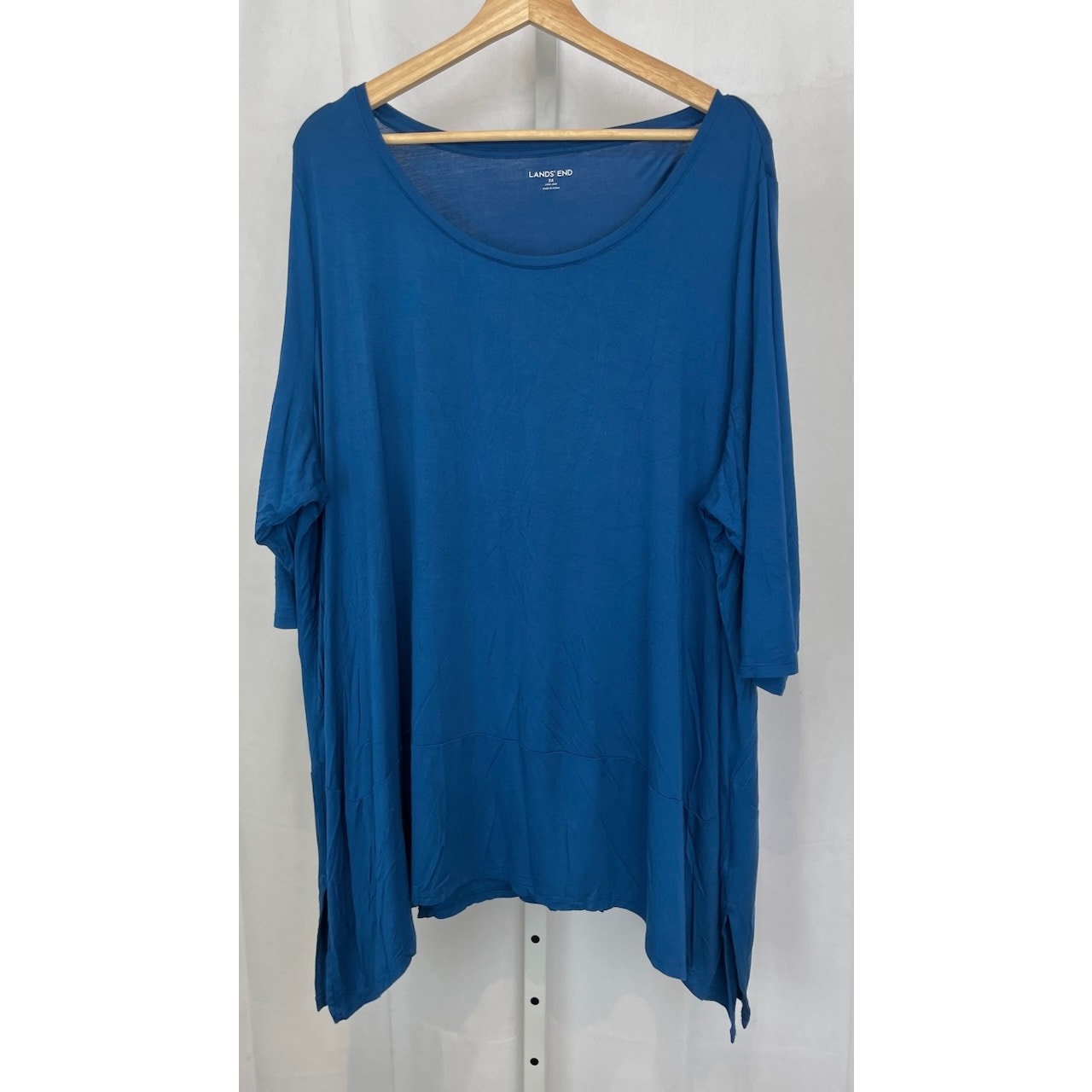 Lands' End Scoop Neck Tunic Top 3/4 Sleeve Rayon Jersey Knit Blue Size 3x Plus